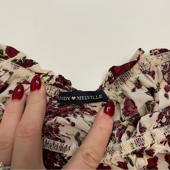 Brandy Melville red floral Maura off the shoulder top one size fits all - Picture 4 of 7